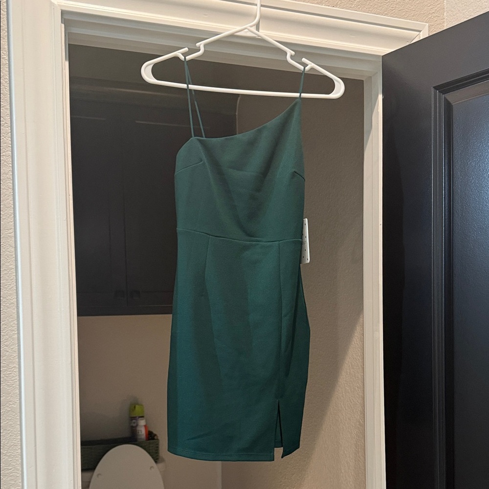 Hello Molly Asymmetrical Mini Dress in Dark Green